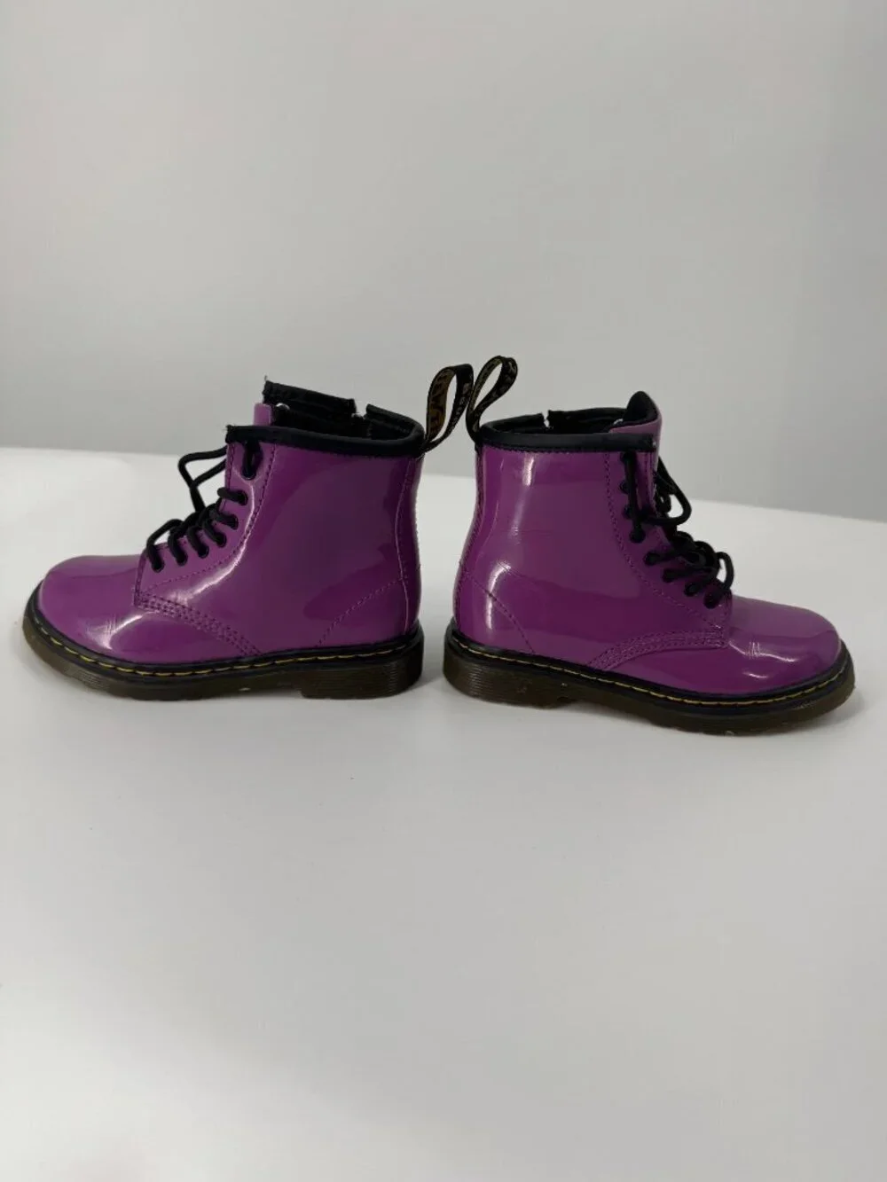 Dr. Martens Purple Patent Leather Kids Lace-Up Boots With Side Zipper Durable So